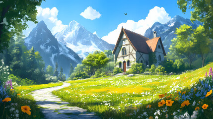 Wall Mural - landscape with a house