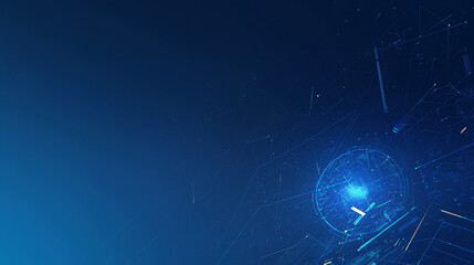 Blue background with digital connections and technology, featuring a blue gradient and white dots on a dark blue backdrop. Perfect as a technical web banner template for web design, computer science p