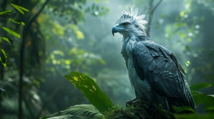 Naklejka na meble Majestic Harpy Eagle Perched in Lush Rainforest