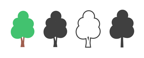 Poster - tree silhouette icon set vector, forest flat cartoon pictogram simple glyph solid sign symbol image 