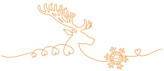 Wall Mural - Vector illustration of deer head and christmas snow in line art style for christmas day