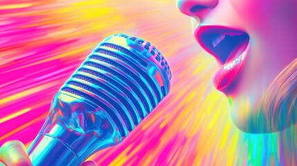 Vibrant close-up of a singer with a microphone, capturing the energy and passion of live music performance.