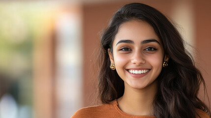 Wall Mural - young indian college girl standing at college campus