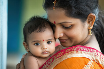 Wall Mural - indian mother carrying little child