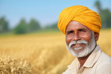 Poster - happy indian farmer sitting in the farm