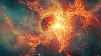 Wall Mural - Cosmic Fireball: A Fiery Explosion in Space abstract  background