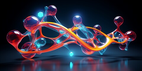 Artistic 3D render of a molecule with dynamic color changes and reflections