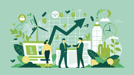 A flat design vector art illustration depicting the concept of green finance and sustainable development vector illustration 