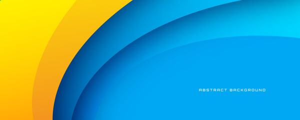 Poster - 3D blue yellow abstract background overlap layer on bright space with flowing waves effect decoration. Modern graphic design element cutout style concept for web banner, flyer, card, or brochure cover