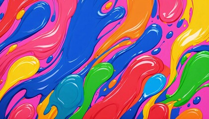 Wall Mural - Abstract colorful liquid paint swirls on pink background.