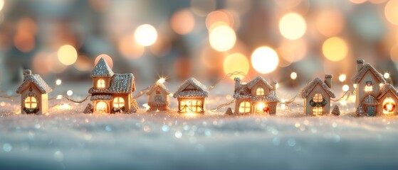 Sticker - Charming miniature houses adorned with glowing lights, creating a cozy winter wonderland atmosphere full of warmth and magic.