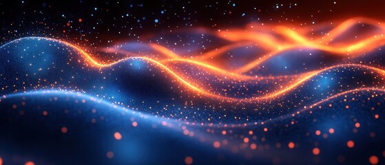 Poster - Abstract Blue and Orange Glowing Particle Waves