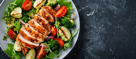 Canvas Print - Baked chicken and vegetable salad Nutritious meal Dieting Selective focus Copy space