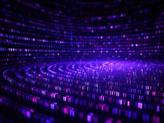 Wall Mural - Violet binary code on dark, creating an atmosphere of data technology and cyber security. Focus on the binary number texture with copy space for photo text