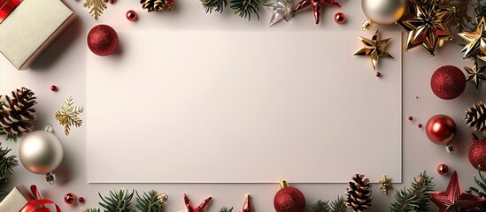 Poster - blank sheet for holiday greetings and Christmas decorations. Copy space image. Place for adding text and design