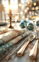 Canvas Print - Elegant table setting with festive decor, sparkling candlelight, and luxurious plates for a memorable celebration.