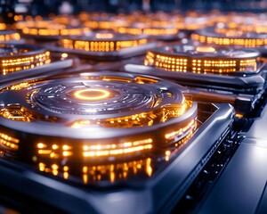 Poster - Futuristic technology featuring illuminated circuits and intricate designs, ideal for illustrating innovation and digital advancement.