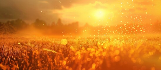 Poster - Wheat field at sunset with a blurred vintage background. Copy space image. Place for adding text and design