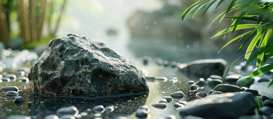 Poster - Close up of a rock in a zen garden. Copy space image. Place for adding text and design