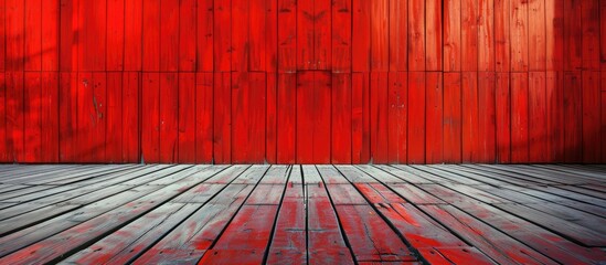 Poster - Wall of red lacquered wooden panels. Copy space image. Place for adding text and design