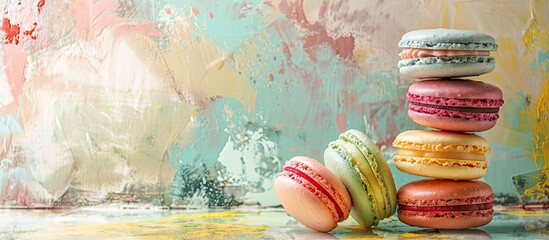 Canvas Print - Colorful macaroons Sweet macarons on a vintage background with copyspace