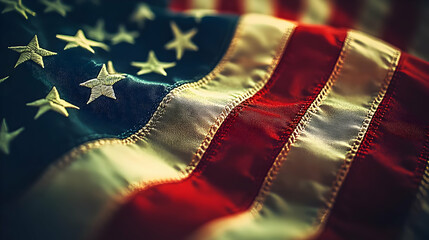 Close-up of the American flag, showcasing its colors and texture.