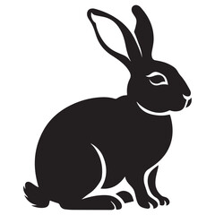 Poster - Silhouette rabbit or bunny animal black color, Rabbit sitting on the ground silhouette black color vector art illustration