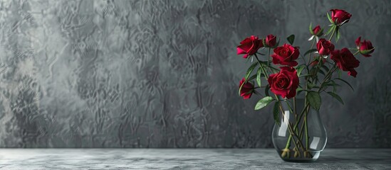 Canvas Print - Red roses in a vase against a grey backdrop. Copy space image. Place for adding text and design