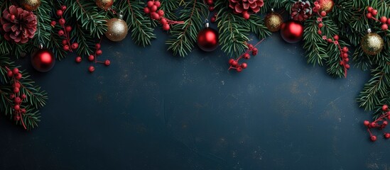 Poster - christmas card featuring a garland and holiday decorations copyspace