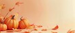 © Ilgun - Pumpkins and leaves on a pastel background with copy space Autumn harvest Thanksgiving and Halloween invitation cards Seasonal arrangement