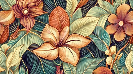 Wall Mural - Tropical floral pattern with vibrant leaves and flowers