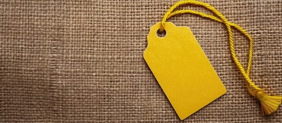 Poster - Empty yellow price tag on a brown paper background with copy space