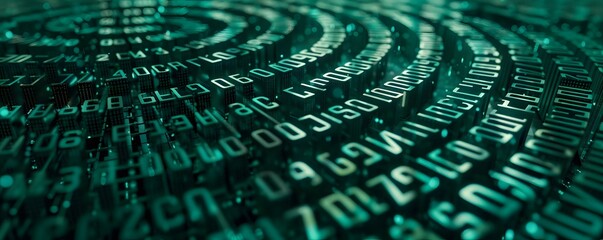 Poster - Abstract representation of binary code with a futuristic green glow, illustrating technology and data processing concepts.