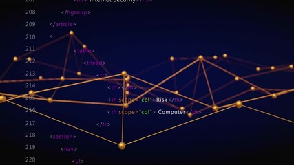 Poster - HTML code and network connections animation over dark blue background