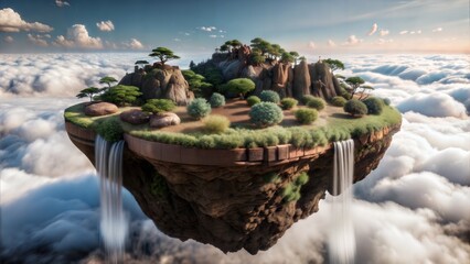 Poster -  flying land with beautiful landscape