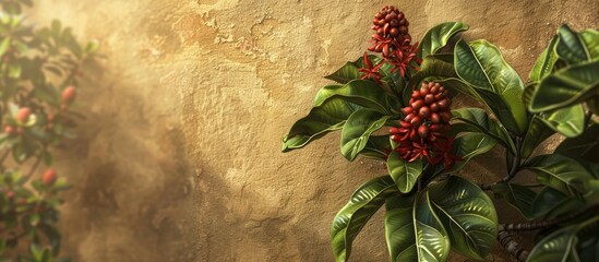 Wall Mural - Noni tree advantageous on a natural background texture. Copy space image. Place for adding text and design