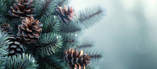 Poster - pine cones on the top of the fir tree. copy space image. place for adding text and design
