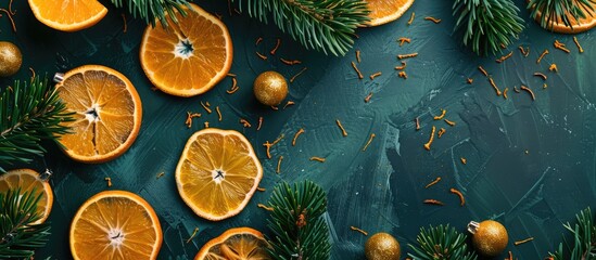 Canvas Print - Christmas decorations featuring orange slices with copy space