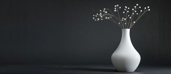 Sticker - Ceramic modern vase isolated against a black background Still life White vase designed for a bouquet of flowers or for decoration Copy space Top view Flat layout Minimal background