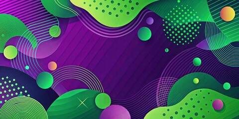 Wall Mural - Vibrant and colorful green and purple backdrop with abstract shapes and patterns