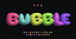 © artyway - 3D bubble alphabet, rainbow colored inflated plump letters, soft spherical typographic design. Vibrant colorful 3D typography for kid party logo, headline, text. Vector typeset.
