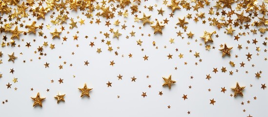 Festive backdrop Glimmering stars on a white background Christmas Wedding Birthday International Women s Day Mother s Day Valentine s Day Flat lay top view copyspace