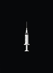 a modern vector icon of an insulin syringe with needle injection with clean lines on black surface