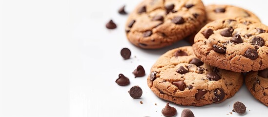 Sticker - Many cookies on a white background with copy space for your advertisement Butter chocolate chip cookies isolated on a white background Sweet biscuits Homemade treats