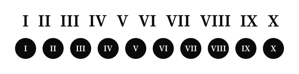 Roman numerals icons set. Numbers from one to ten. Vector