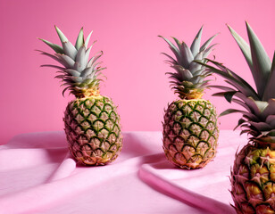 Wall Mural - Fresh Pineapples Closeup on White Background for Food and Beverage Use