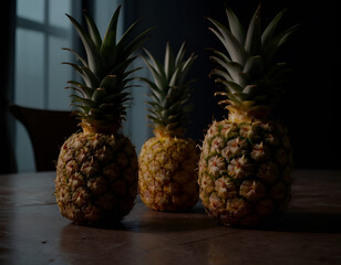 pineapple on a wooden table, pineapple on a table