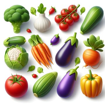 3D vegetable png cut out element set