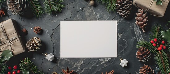 Wall Mural - Blank greeting card Christmas mock up Flat lay Top view Copy space