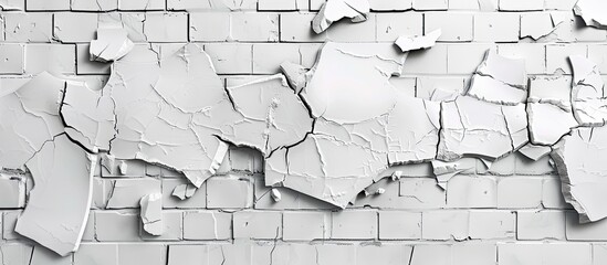 Poster - A background of a white brick wall that is broken and cracked. Copy space image. Place for adding text and design